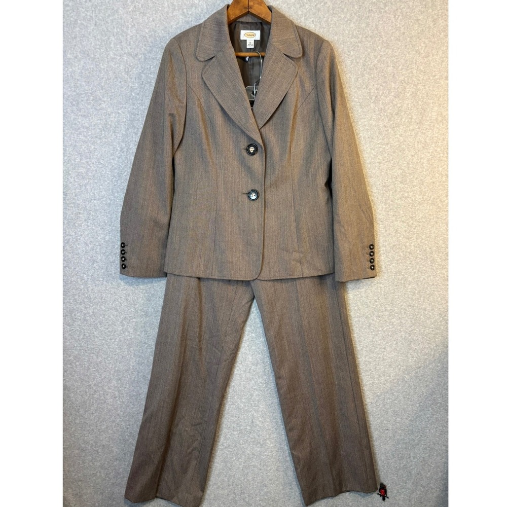Vintage‎ Talbots Women's 10 Wool Suit Taupe Brown Blazer Pants Pantsuit Business